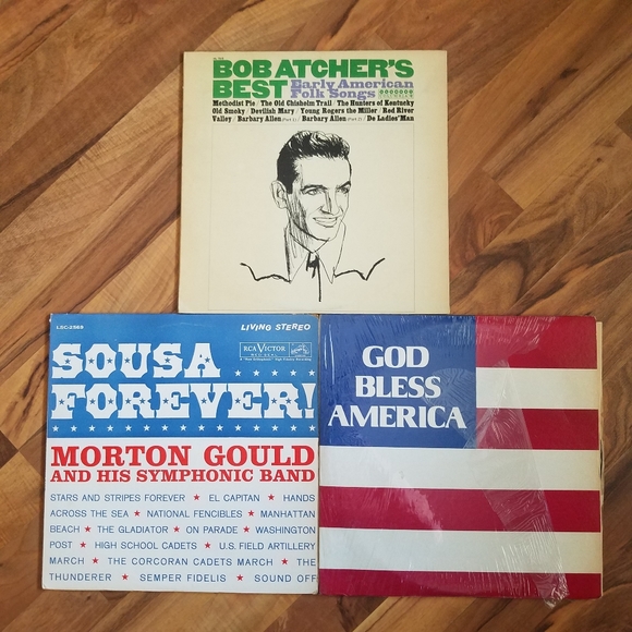 3 LPS Record Album God Bless America Bob Atchers Folk Songs Morton Gould Sousa R